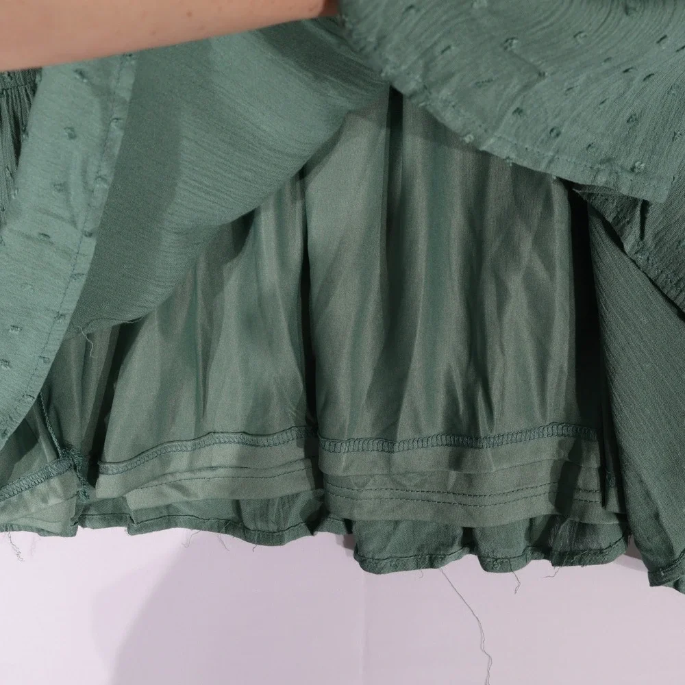 Baltic Born Midi Dress Womens 1X Green Swiss Dot Smocked V-Neck Cottagecore Boho